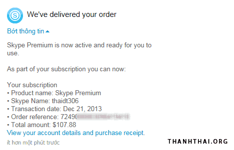 Thông báo nâng cấp lên Skype Premium