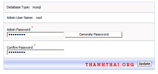 Click root và nhập password mới cho database admins