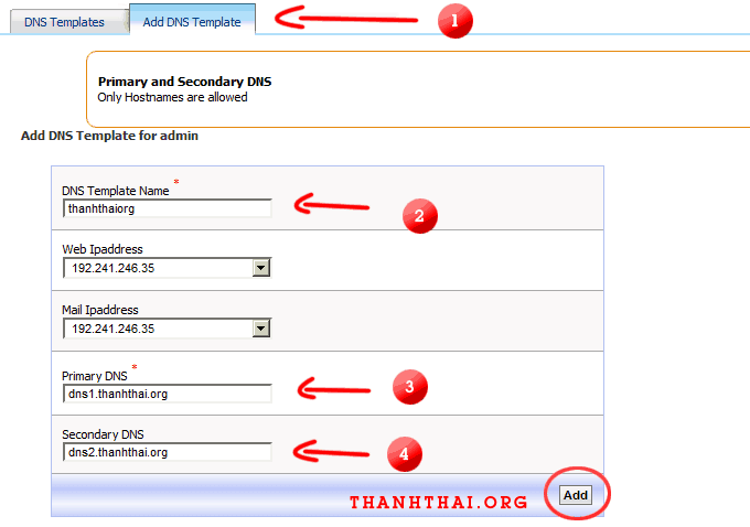 Nhật thông tin cho DNS template