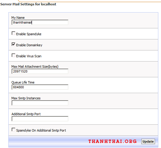 CẤu hình chi tiết cho mail server tại kloxo