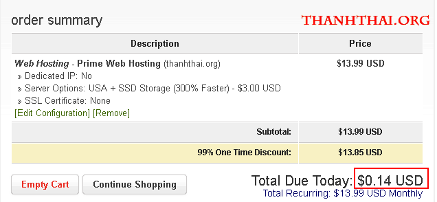 Chỉ với 0.14$ cho share hosting ổ cứng SSD
