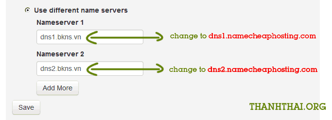 Thay đổi DNS trung gian sang DNS của namecheaphosting