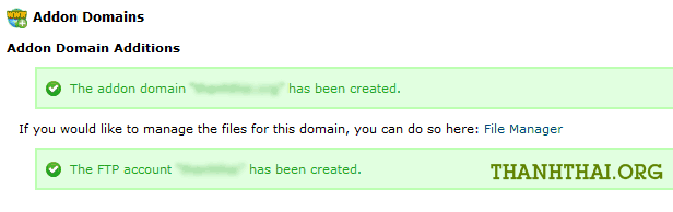 Sau khi addon domains thành công