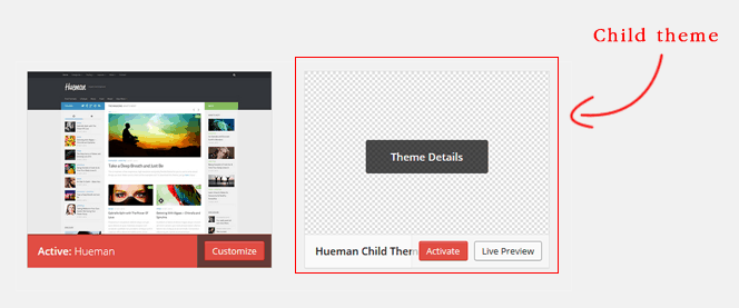 Active child theme wordpress