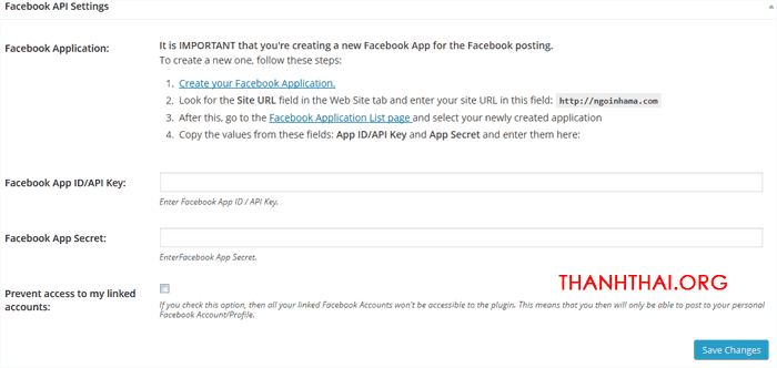 Facebook API setting