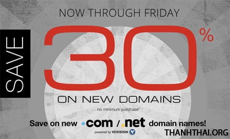 Tên miền .com . net giảm giá 30%
