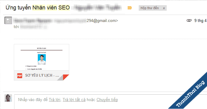 Email chỉ có đính kèm là điều sai ở các ứng viên