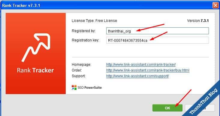 Điền thông tin name và key