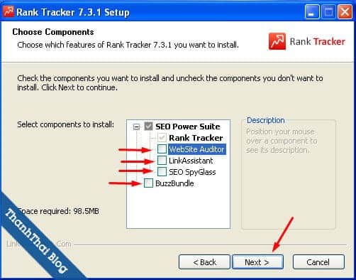 Tick để bỏ chọn những phần mềm khác