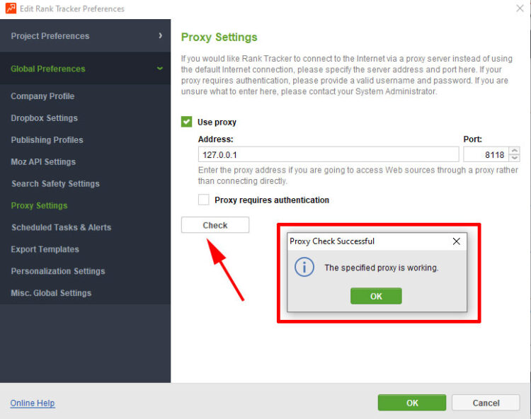 Cấu hình proxy cho Rank Tracker