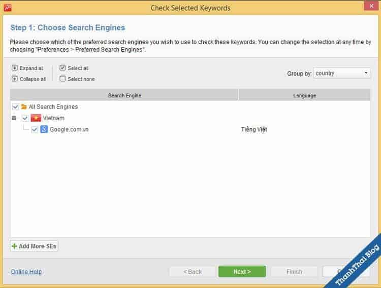 Lựa chọn công cụ Search để check từ khóa