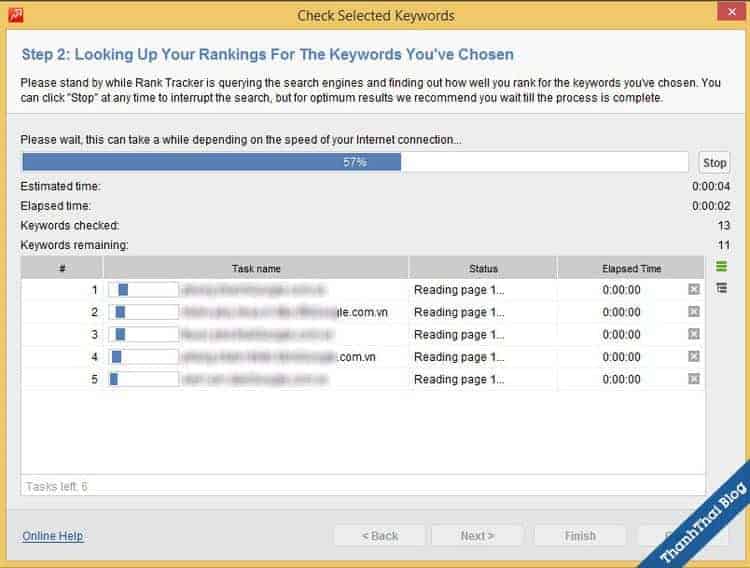 Rank tracker đang kiểm tra vị trí từ khóa cho website của bạn