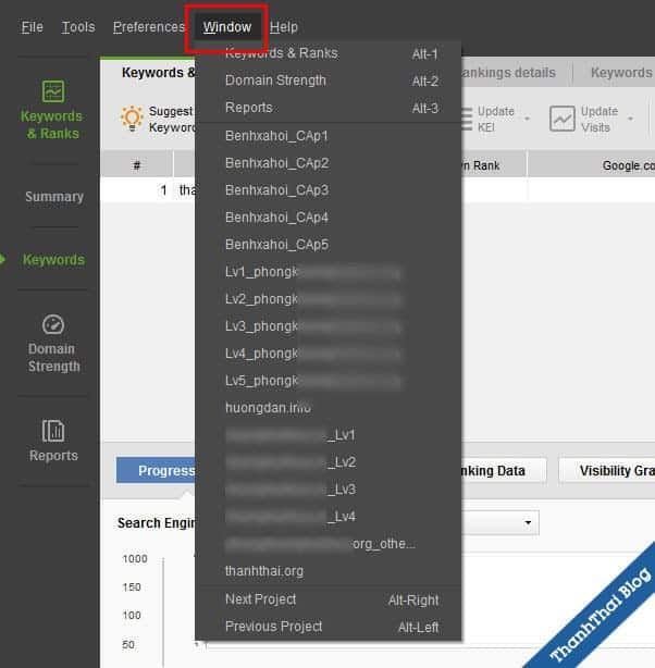Quản lý project trong rank tracker