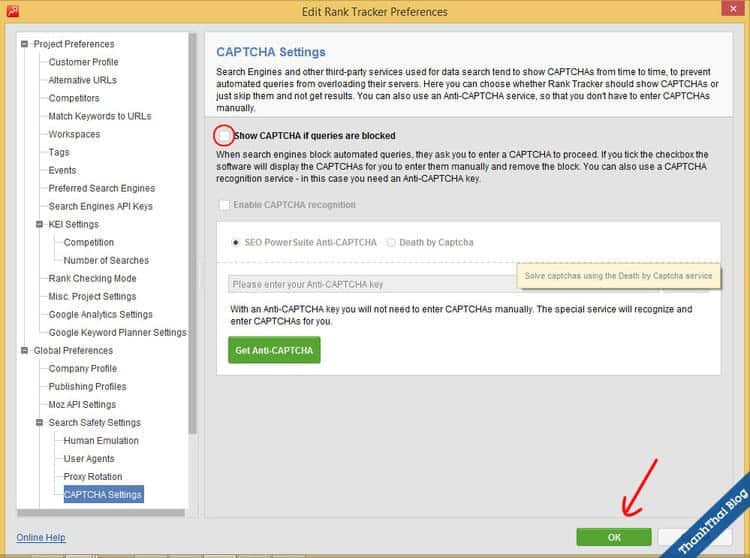 Show captcha nếu bị google block