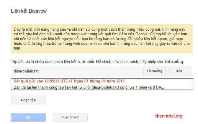 Disavow link upload thành công
