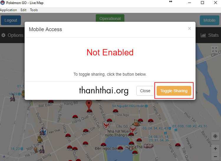 Click Toggle Sharing để chia sẻ bản đồ