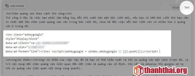Chèn quảng cáo Adsense vào giữa bài viết theo cách thủ công