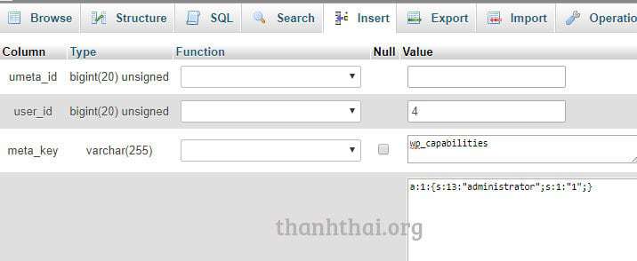 Add new admin via database